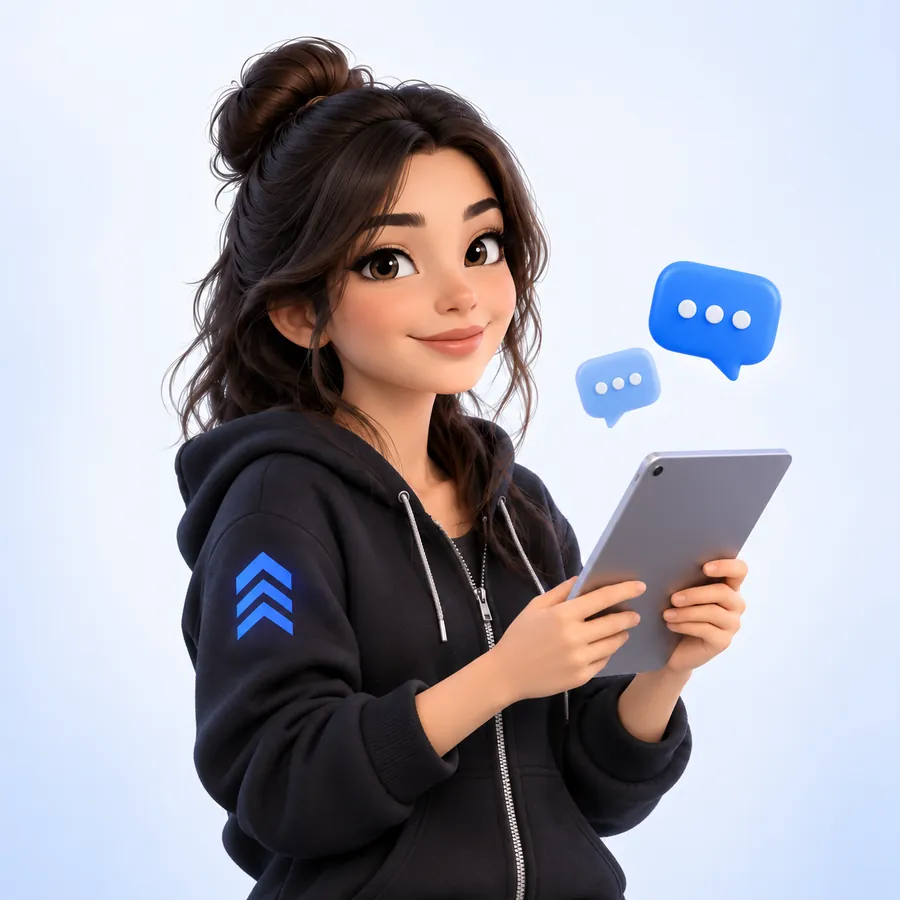 Mascote Clyver com um tablet